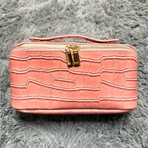 New Pink Crocodile-Embossed Travel Case
